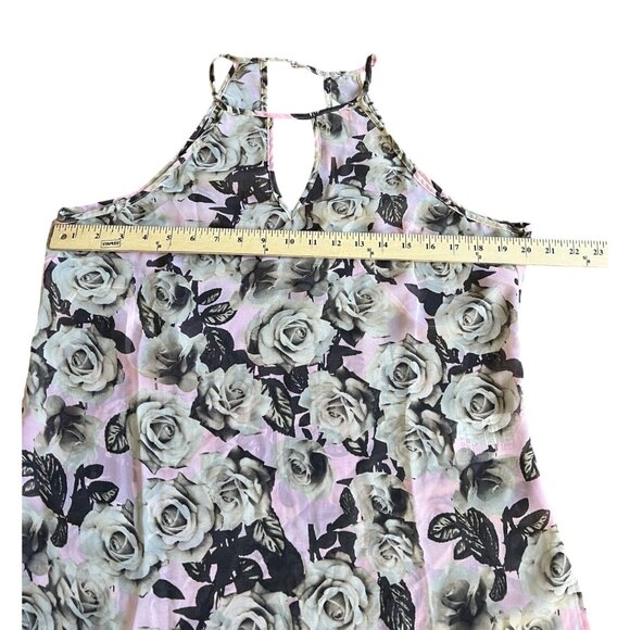 G By Guess Floral Halter Top With Keyhole Back Rose Print Pink & Gray Size Large - Picture 7 of 14